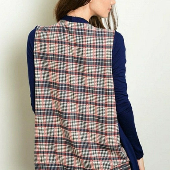 Soft Cotton Open Front Cari ❤ Plaid Surprise Back - Picture 2 of 3